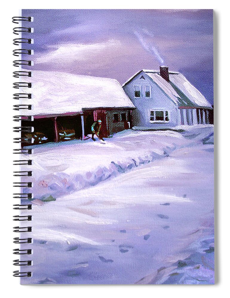 Winter Spiral Notebook featuring the painting Snow Before Seven at Humpal's Home 2005 by Nancy Griswold