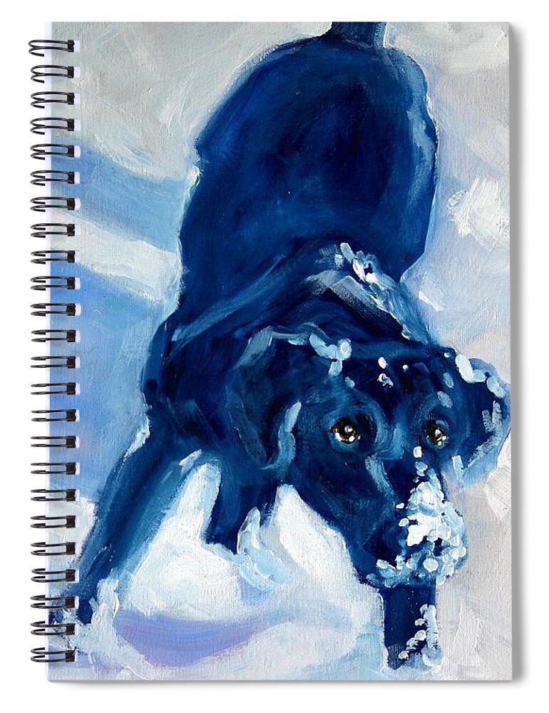 Black Lab Spiral Notebook featuring the painting Snow Boy by Sheila Wedegis