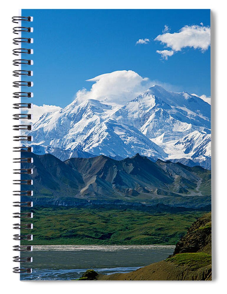 Photography Spiral Notebook featuring the photograph Snow-covered Mount Mckinley, Blue Sky by Panoramic Images