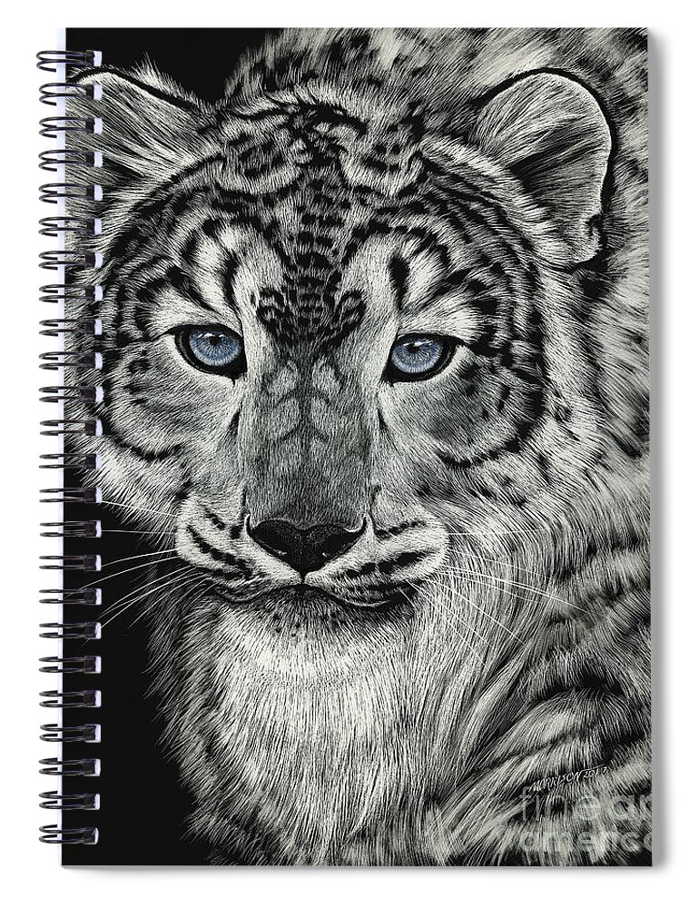 Snow Leopard Spiral Notebook featuring the drawing Snow Dragon Leopard by Stanley Morrison