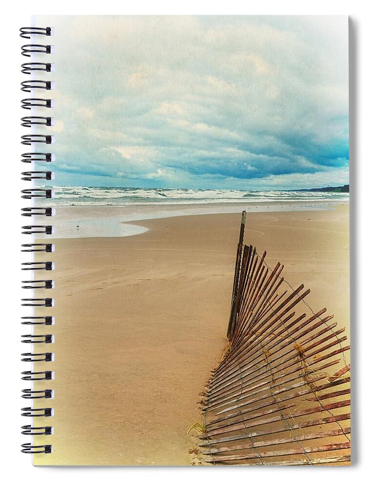 Holland Spiral Notebook featuring the photograph Snow Fence and Seagulls by Michelle Calkins