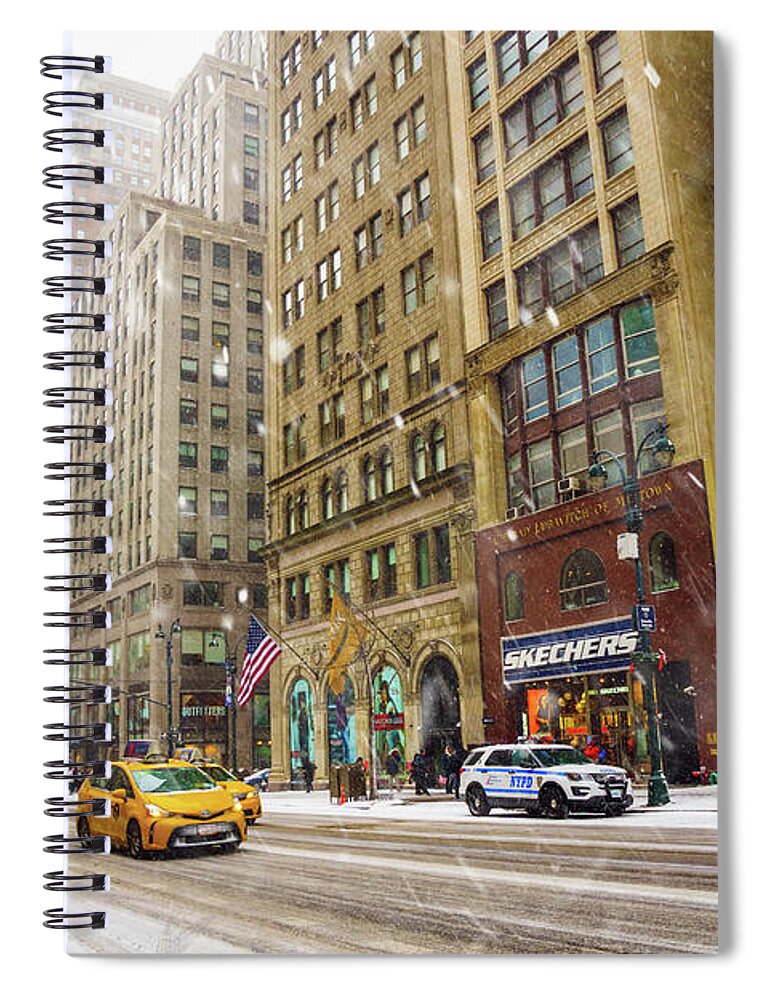 Snowing Spiral Notebook featuring the photograph Snow in the City by June Marie Sobrito