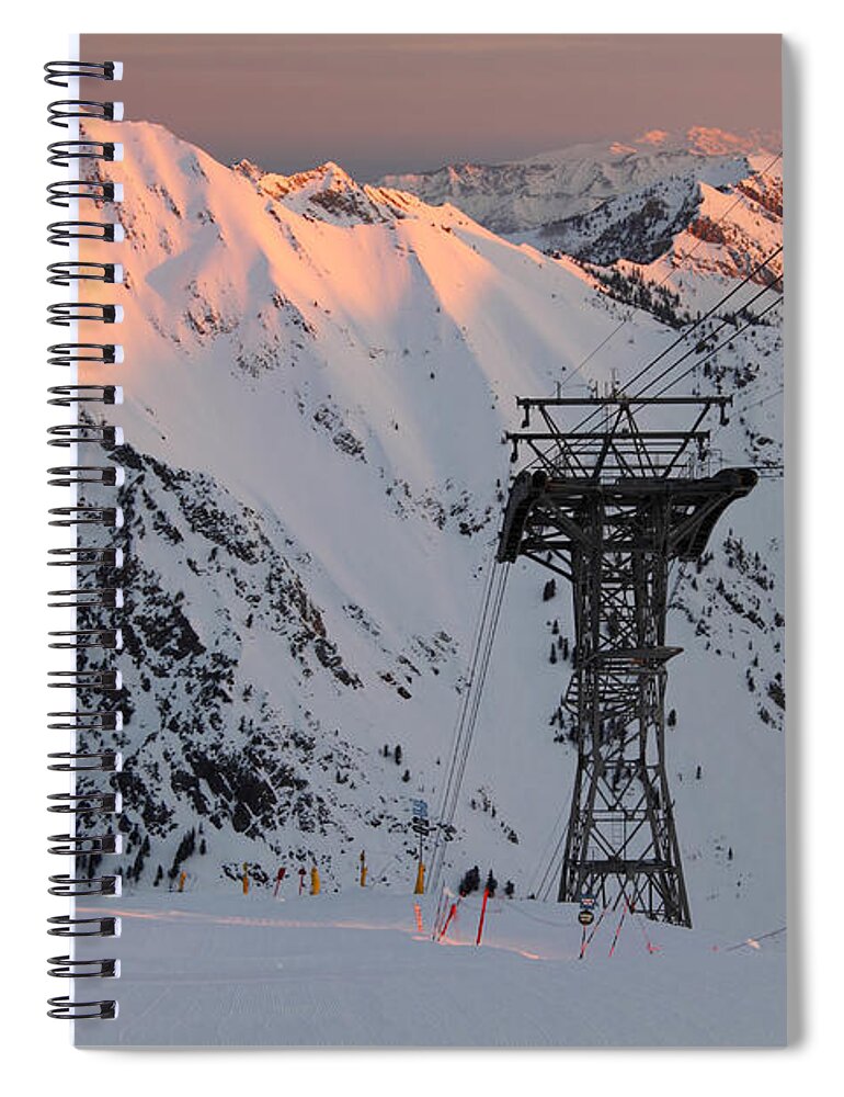 Landscape Spiral Notebook featuring the photograph Snowbird Sunrise Tram by Brett Pelletier