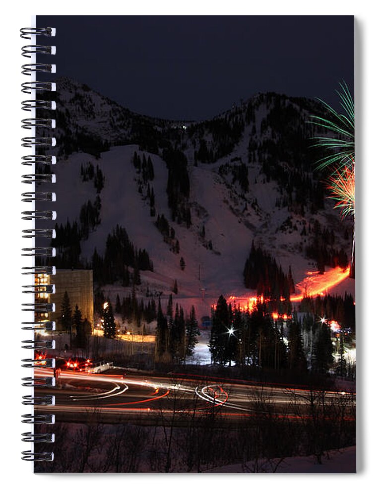 Landscape Spiral Notebook featuring the photograph Snowbird Torchlight Parade and Firework by Brett Pelletier
