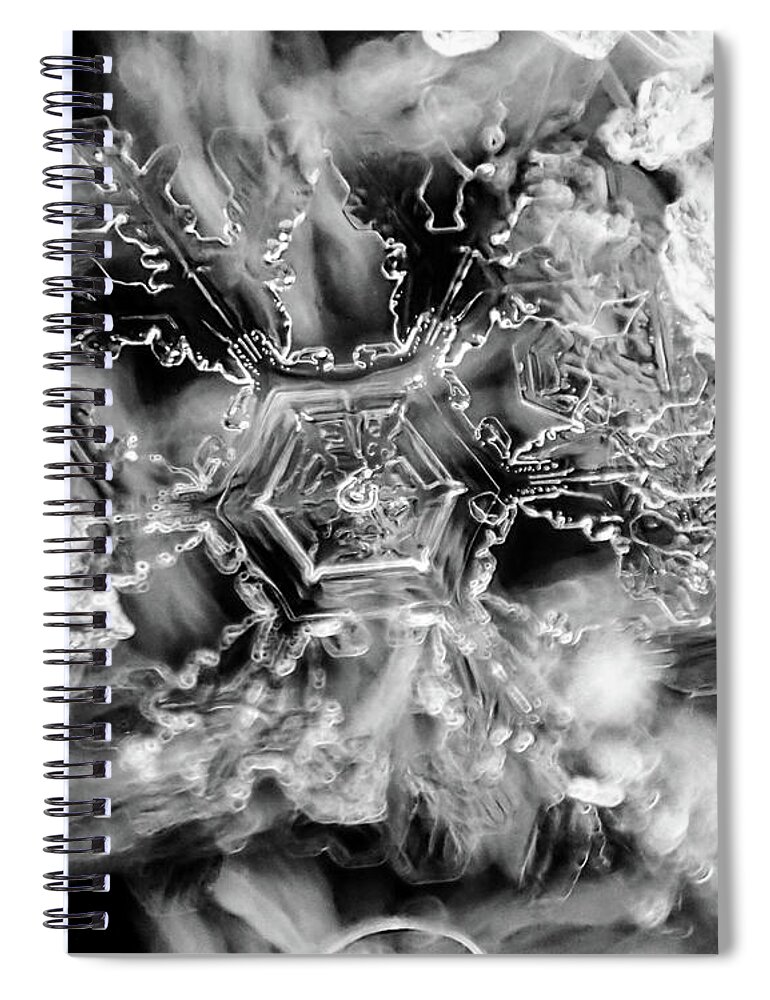 Snowflake Spiral Notebook featuring the photograph Snowflake abstract winter crystal macro by Toby McGuire