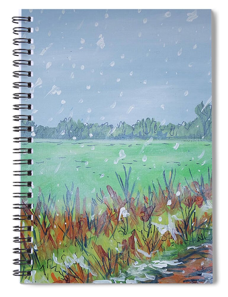 Thames Spiral Notebook featuring the painting Snowing by Laura Hol