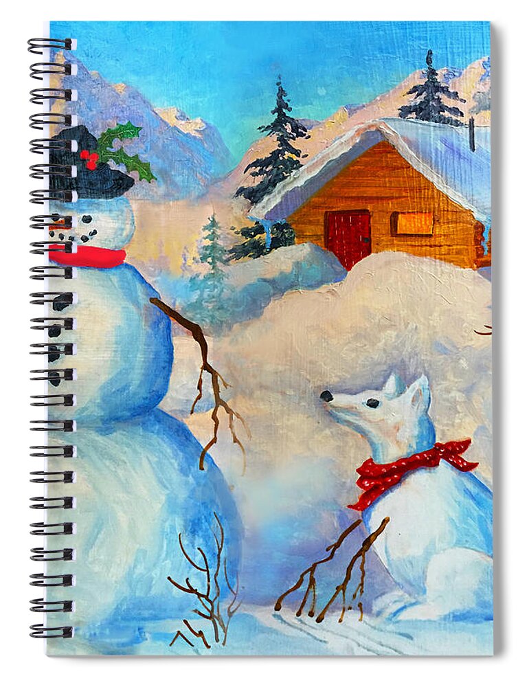 Snowman And Fido Spiral Notebook featuring the painting Snowman and Fido by Teresa Ascone