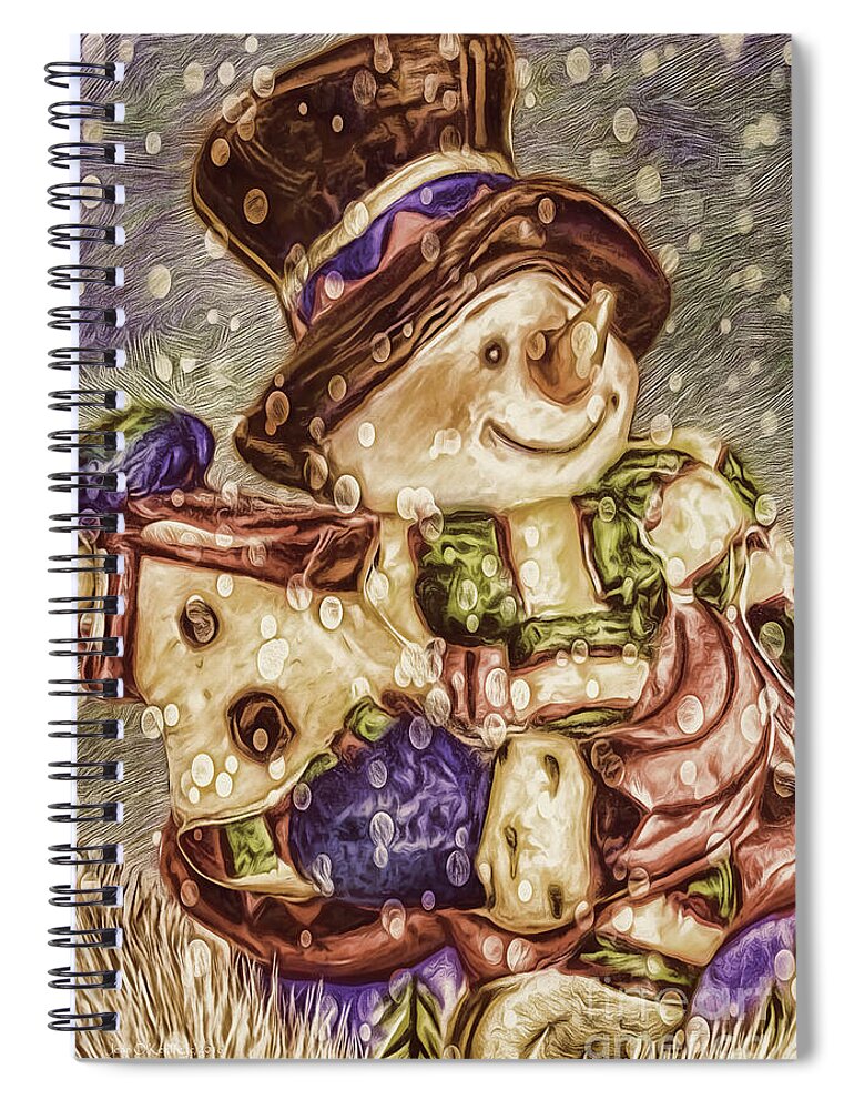 Decoration Spiral Notebook featuring the digital art Snowman Friends by Jean OKeeffe Macro Abundance Art