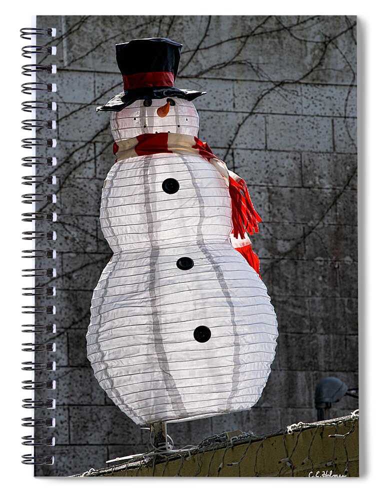Snowman Spiral Notebook featuring the photograph Snowman On The Roof by Christopher Holmes
