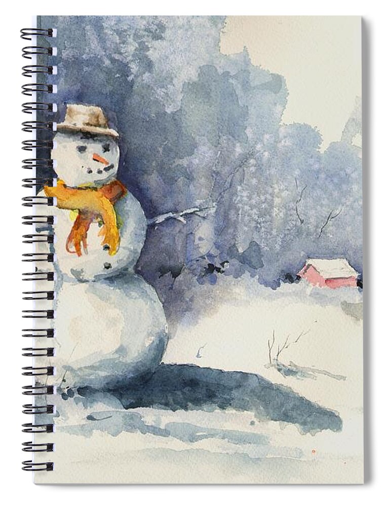 Snow Spiral Notebook featuring the painting Snowman by Sam Sidders
