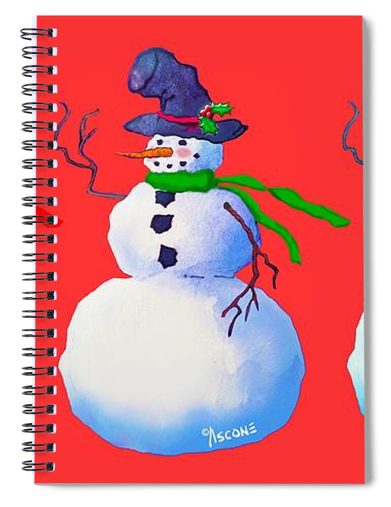 Snowmen Apparel Design Spiral Notebook featuring the painting Snowmen apparel design by Teresa Ascone