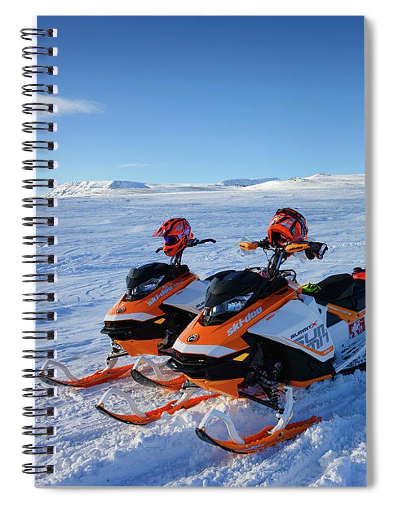 Snowmobile Spiral Notebook featuring the photograph Snowmobiles in Iceland in winter by Matthias Hauser
