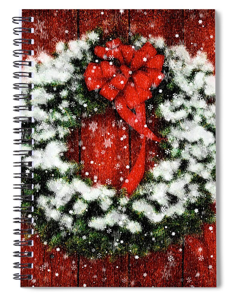 Christmas Spiral Notebook featuring the photograph Snowy Christmas Wreath by Lois Bryan