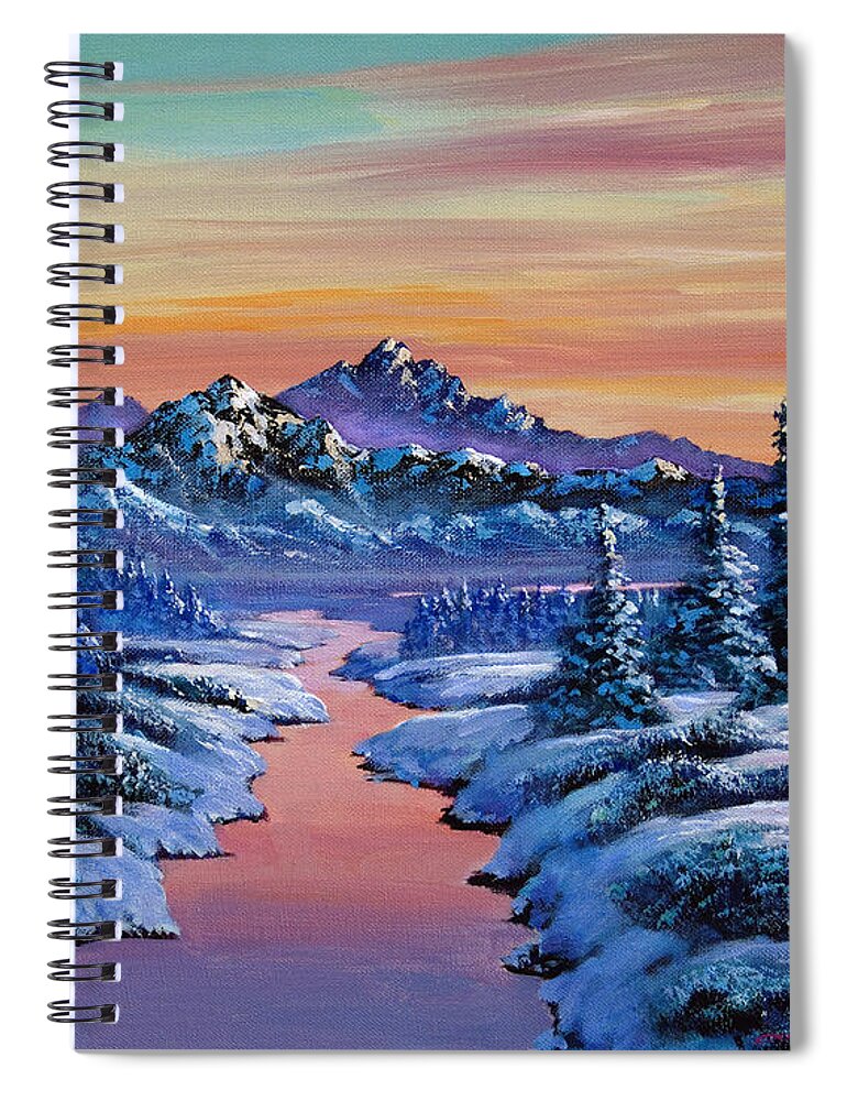 Rivers Spiral Notebook featuring the painting Snowy Creek by David Lloyd Glover