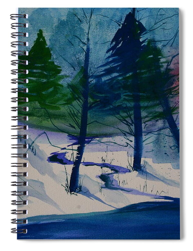 Snowy Landscape Spiral Notebook featuring the painting Snowy Study by Julie Lueders 