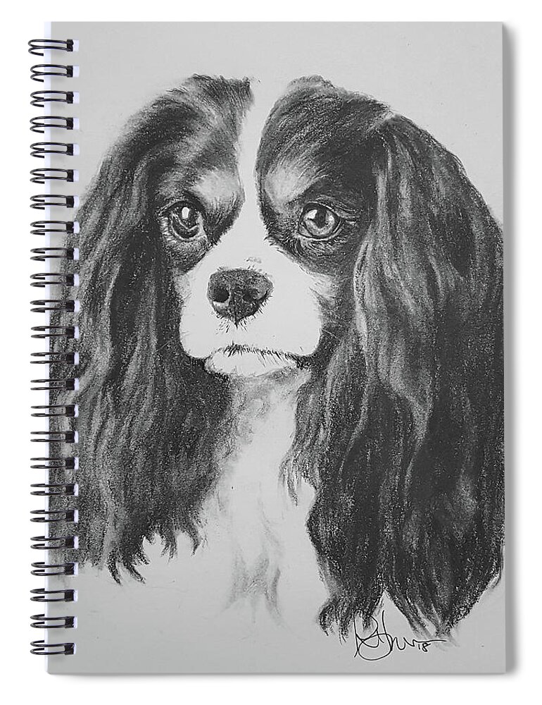 Pet Portrait Spiral Notebook featuring the drawing So Cavalier by Rachel Bochnia