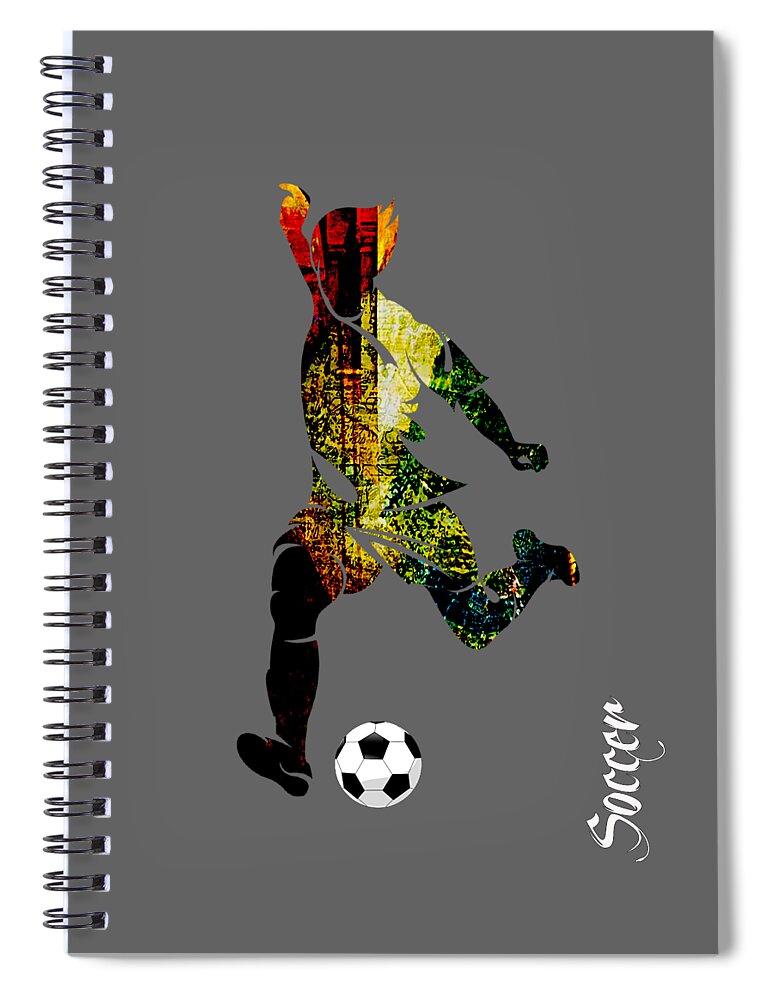 Soccer Spiral Notebook featuring the mixed media Soccer Collection by Marvin Blaine