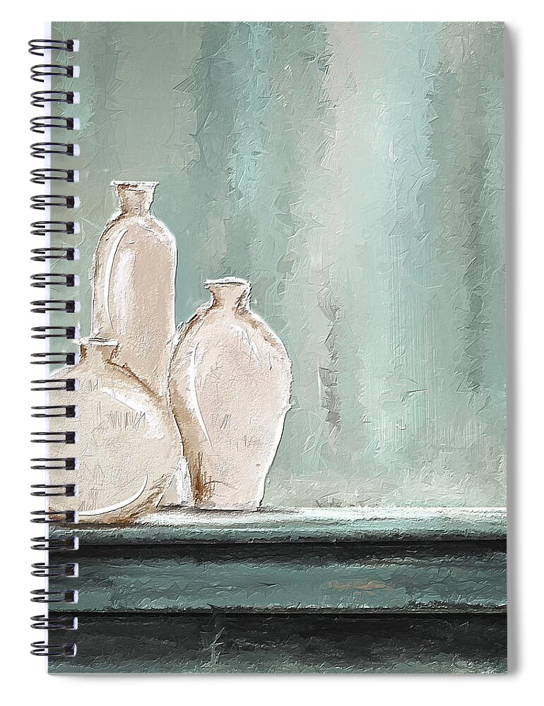 Turquoise Art Spiral Notebook featuring the painting Soft Blue And Gray Art by Lourry Legarde