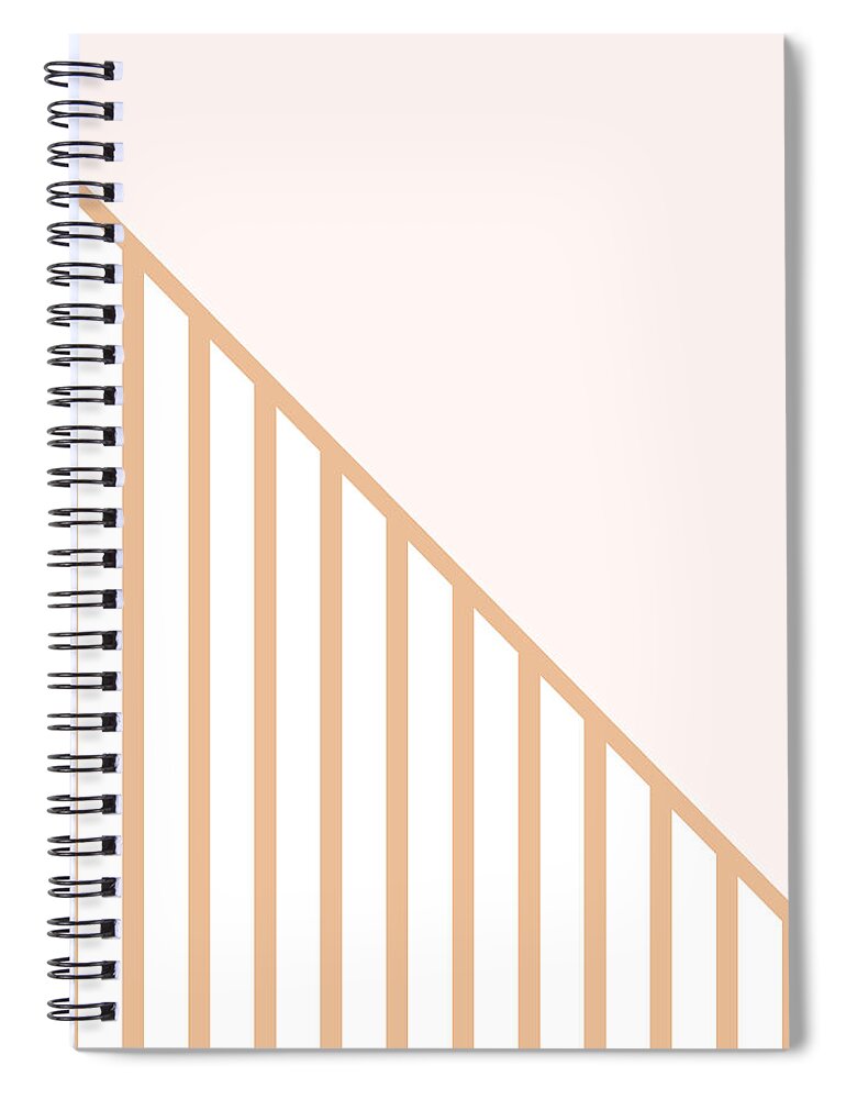 Pink Spiral Notebook featuring the digital art Soft Blush and Coral Stripe Triangles by Linda Woods