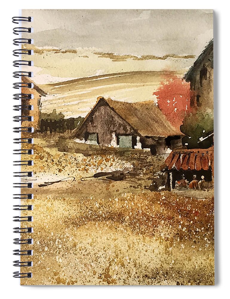 An Imaginary Village South Of The Border. Spiral Notebook featuring the painting SOL by Monte Toon