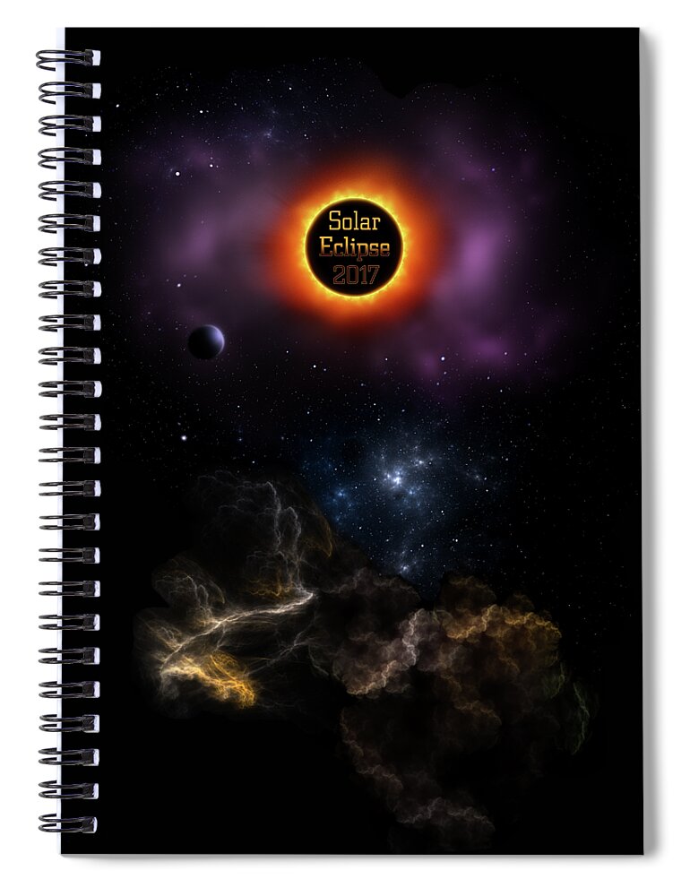 Solar Eclipse Spiral Notebook featuring the digital art Solar Eclipse 2017 Nebula Bloom by Rolando Burbon