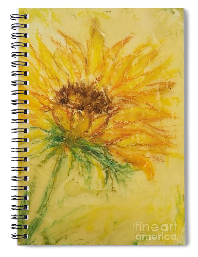 Encaustic Spiral Notebook featuring the painting Solo Sunflower by Christine Chin-Fook