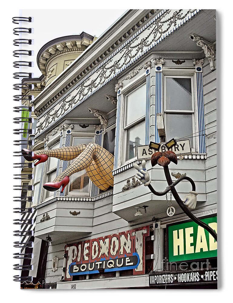 Two Giant Fishnetted Legs Spiral Notebook featuring the photograph Something to find only the in the Haight Ashbury by Jim Fitzpatrick