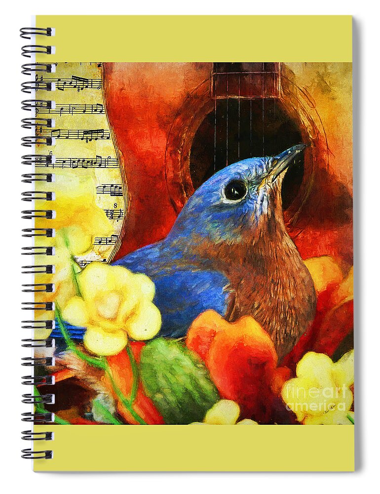 Bluebird Spiral Notebook featuring the mixed media Songbird by Tina LeCour
