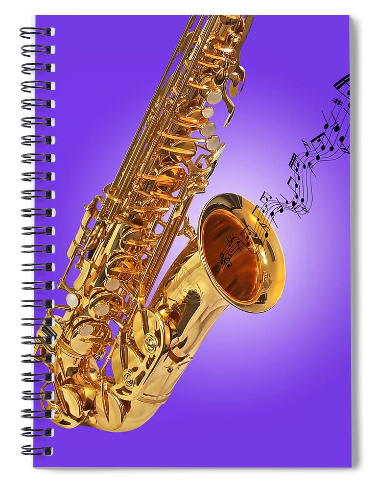 Music Spiral Notebook featuring the photograph Sounds of the Sax in Purple by Gill Billington
