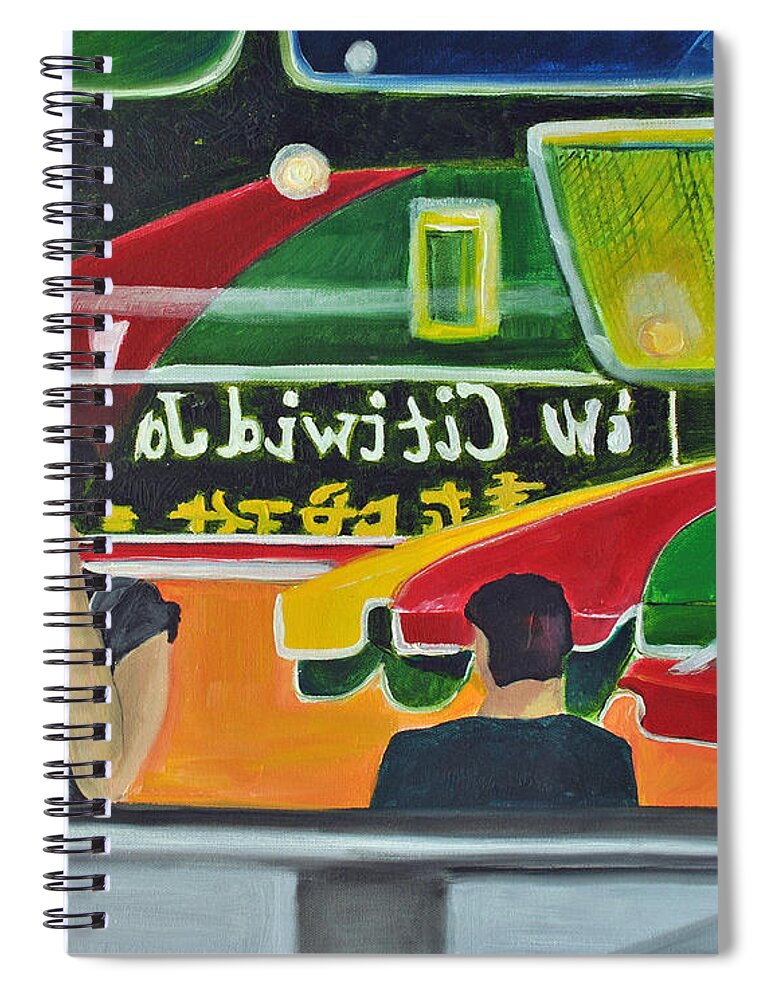  City Scenes Spiral Notebook featuring the painting Soup for One by Patricia Arroyo
