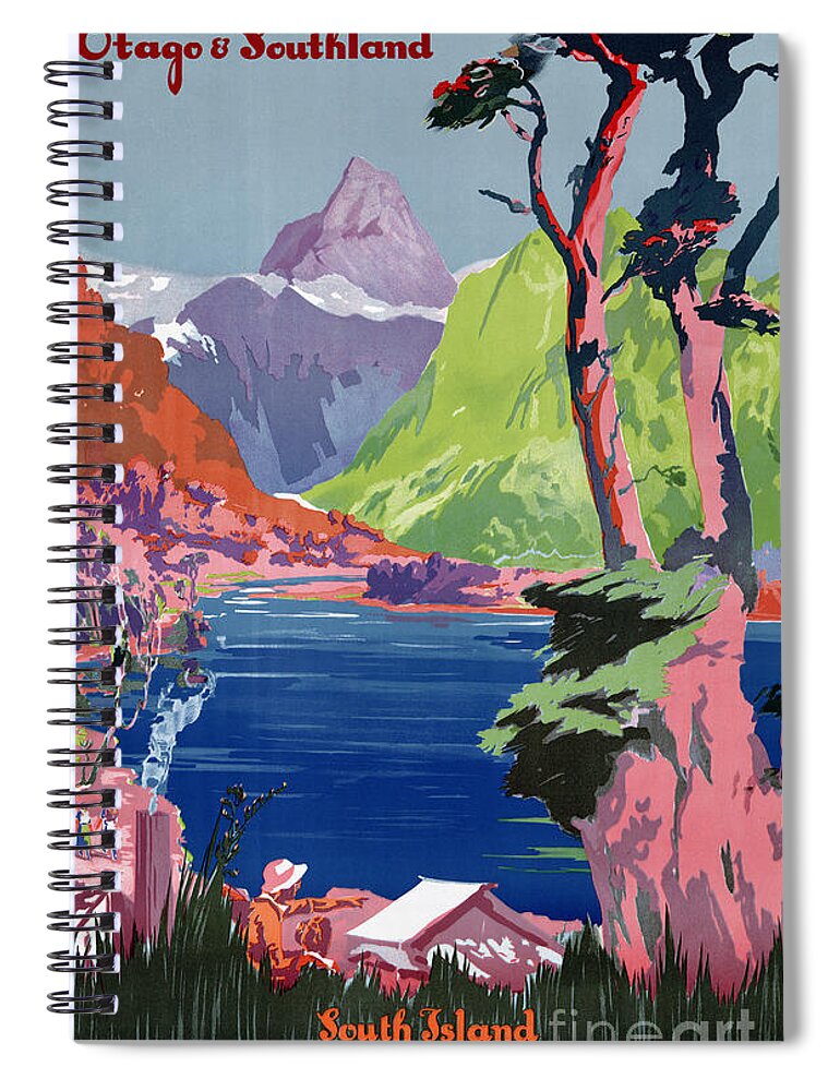 Otago Spiral Notebook featuring the painting South Island New Zealand Vintage Poster Restored by Vintage Treasure