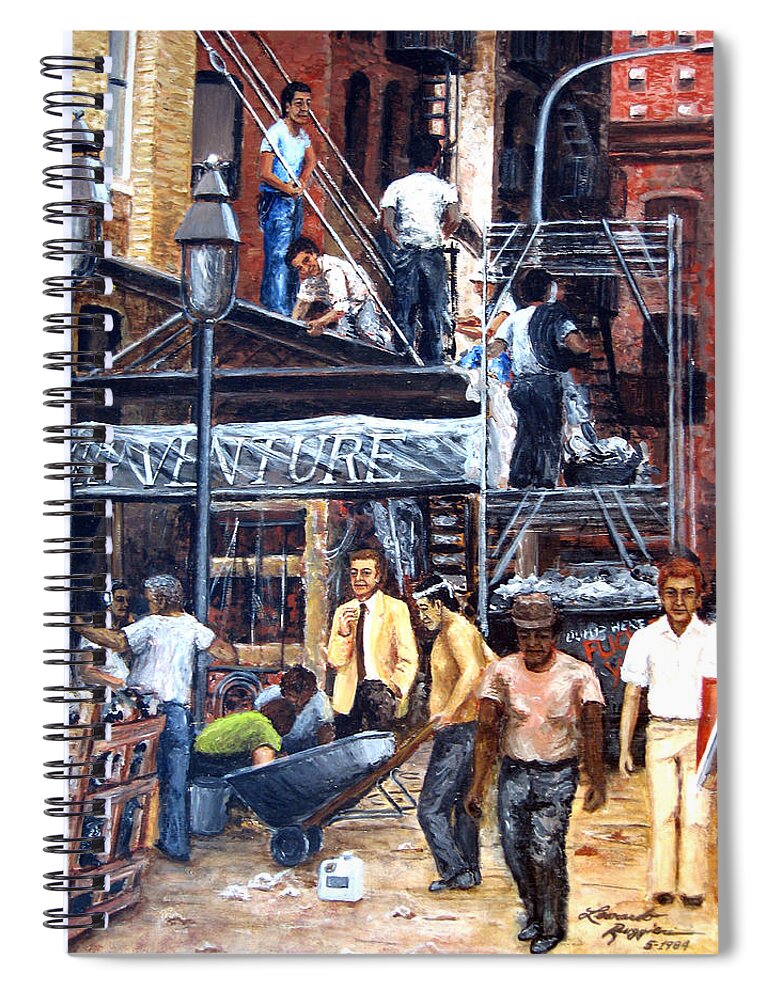 People Spiral Notebook featuring the painting South Street Seaport by Leonardo Ruggieri