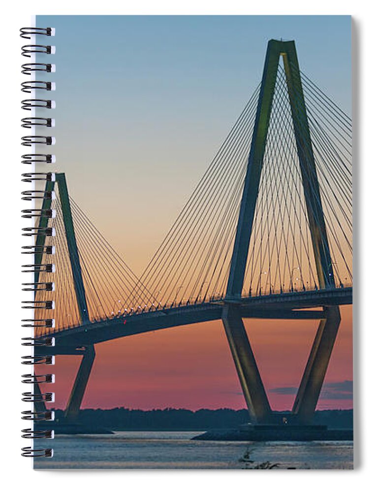 Arthur Ravenel Jr. Bridge Spiral Notebook featuring the photograph Southern Glow over the Cooper by Dale Powell