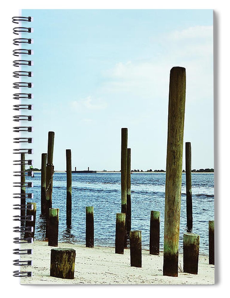 Southport Spiral Notebook featuring the photograph Southport Beach Weathered Wood by Amy Lucid