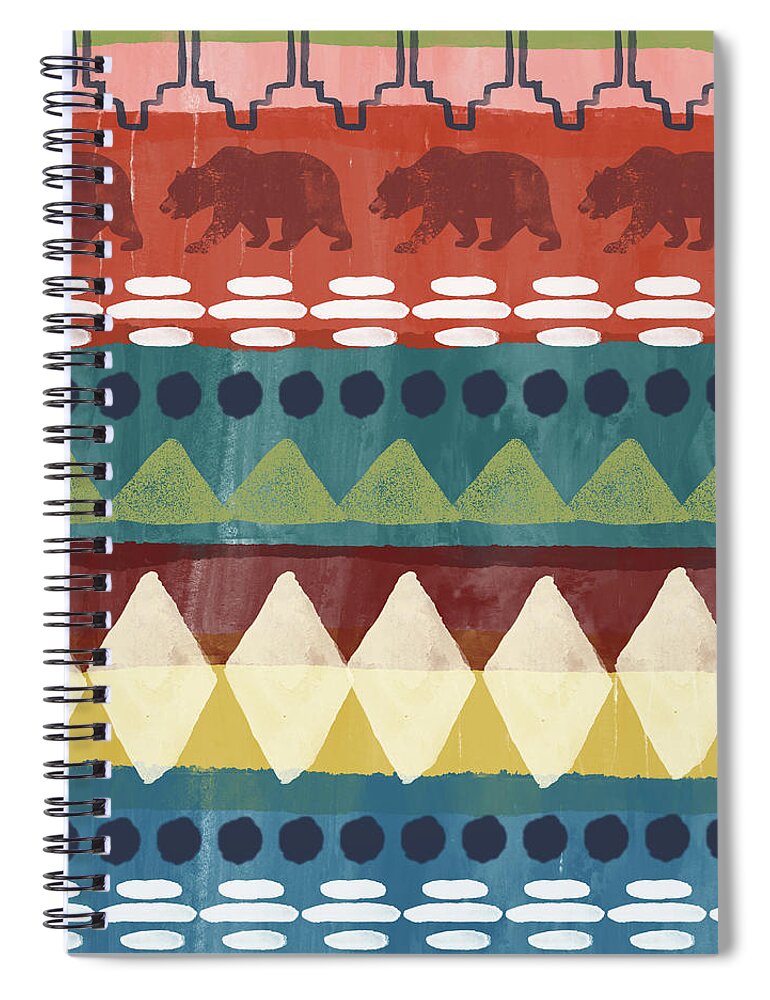 Southwest Spiral Notebook featuring the mixed media Southwest with Bears- Art by Linda Woods by Linda Woods