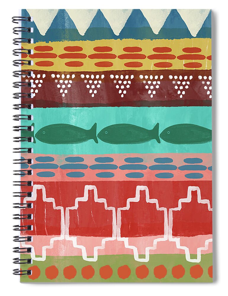 Southwest Spiral Notebook featuring the mixed media Southwest with Fish- Art by Linda Woods by Linda Woods