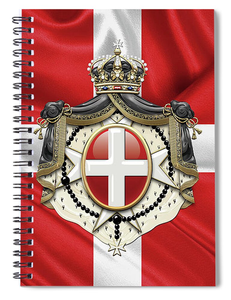 'ancient Brotherhoods' Collection By Serge Averbukh Spiral Notebook featuring the digital art Sovereign Military Order of Malta - S M O M Coat of Arms over Flag by Serge Averbukh