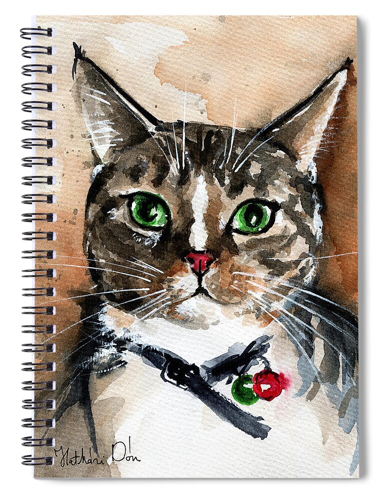 Cat Spiral Notebook featuring the painting Sox the Rescued Tabby Cat by Dora Hathazi Mendes