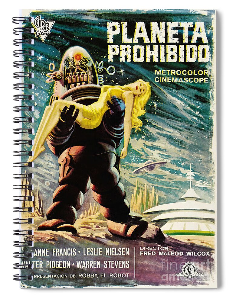 Spanish Version Spiral Notebook featuring the painting Spanish version of Forbidden Planet in CinemaScope retro classic movie poster by Vintage Collectables