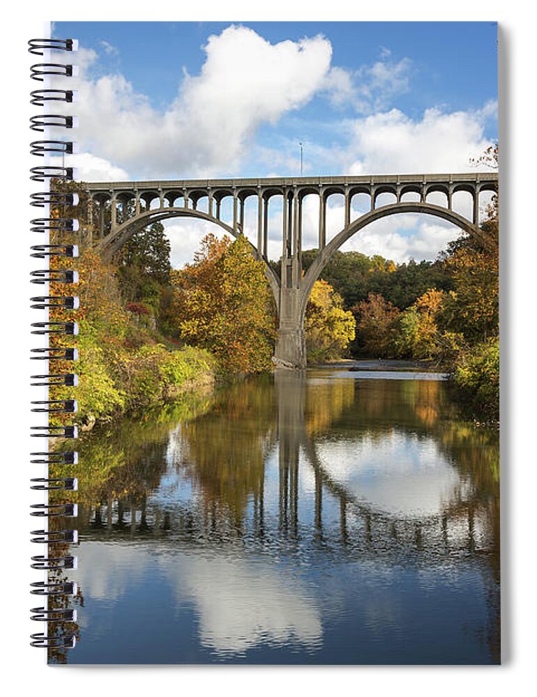 Spanning The Cuyahoga River Spiral Notebook featuring the photograph Spanning The Cuyahoga River by Dale Kincaid