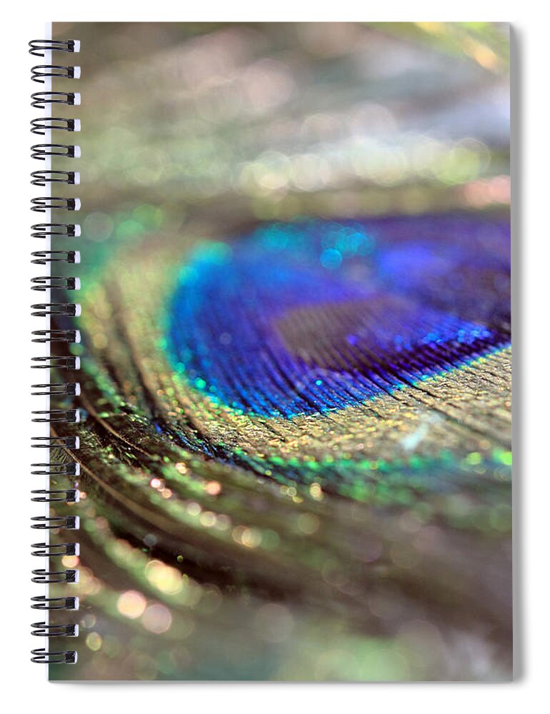 Peacock Feathers Spiral Notebook featuring the photograph Sparkling Peacock Feather by Angela Murdock