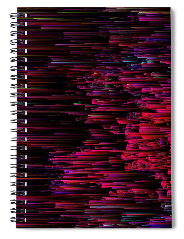 Glitch Spiral Notebook featuring the digital art Speeding Neon - Abstract Glitch Pixel Art by Jennifer Walsh