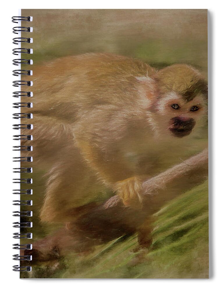 Animal Spiral Notebook featuring the mixed media Spider Monkey by Teresa Wilson