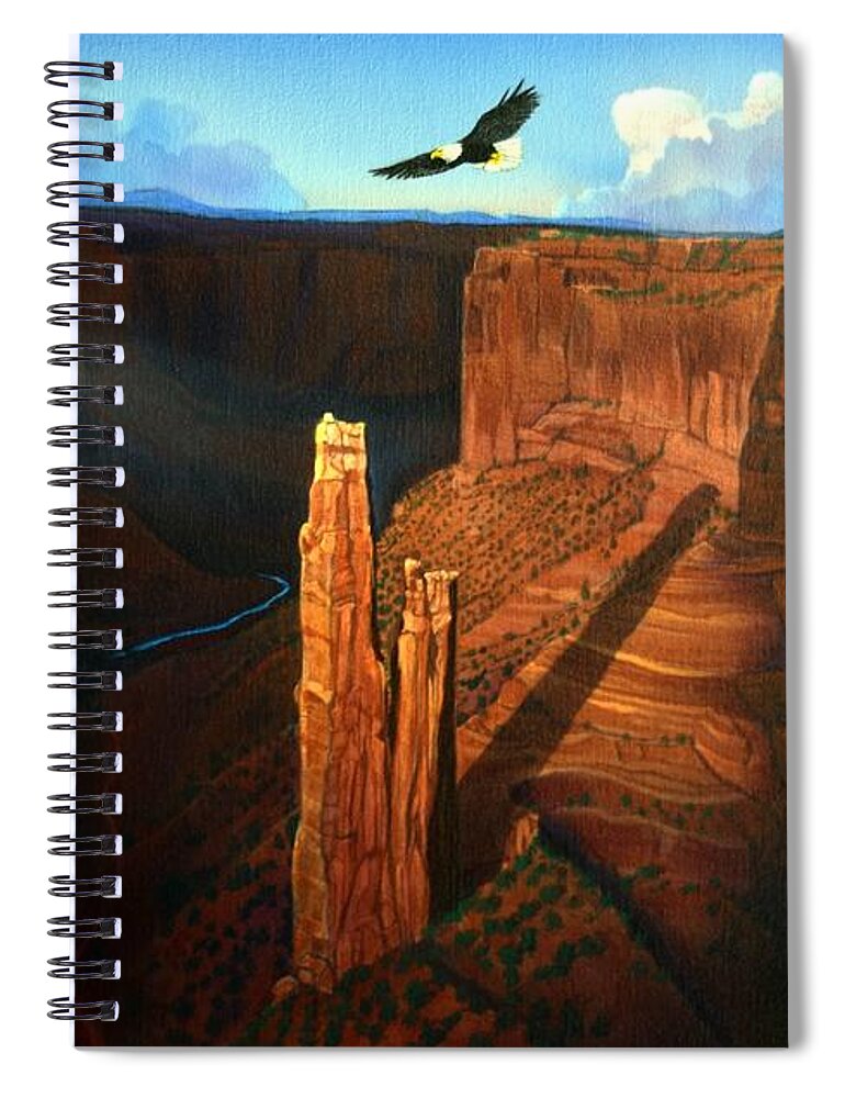 Landscape Paintings! Spiral Notebook featuring the painting Spider Rock Canyon de Chelly by Jerry Bokowski