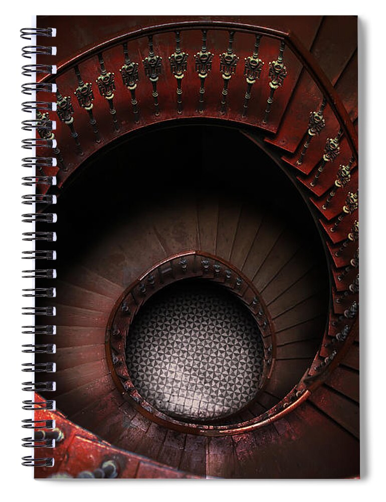 Spiral Spiral Notebook featuring the photograph Spiral staircase in red tones by Jaroslaw Blaminsky
