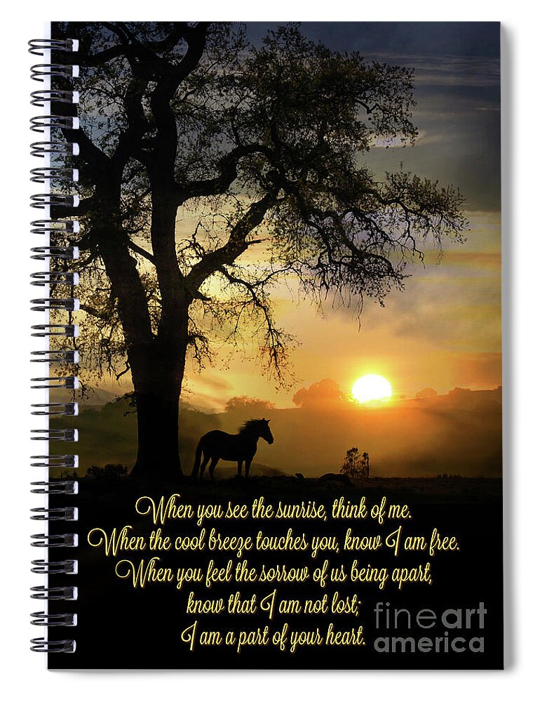 Sympathy Spiral Notebook featuring the photograph Spiritual Memorial Sympathy Horse and Oak Tree Poem by Stephanie Laird