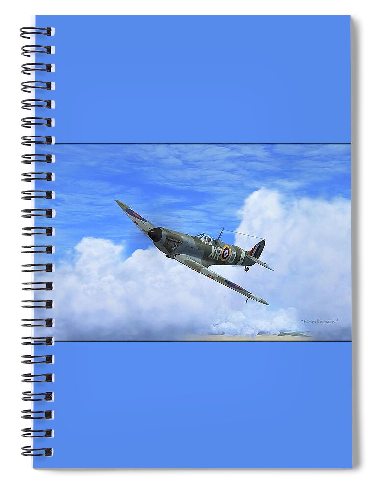 Aviation Spiral Notebook featuring the digital art Spitfire Airborne by Harold Zimmer