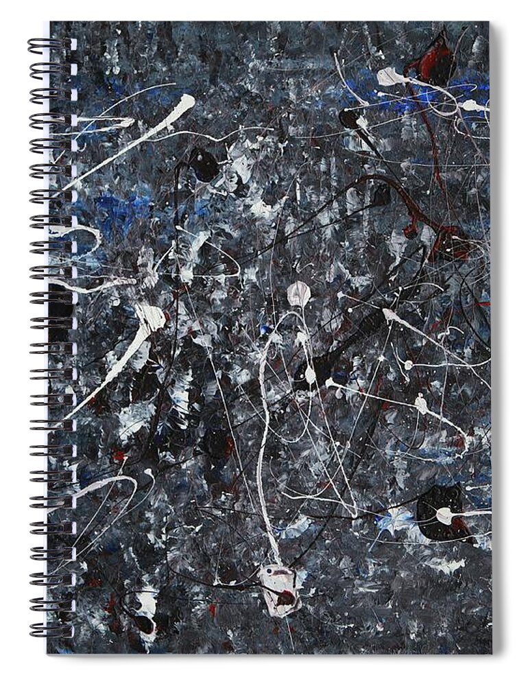 Splatter Spiral Notebook featuring the painting Splattered - Grey by Jacqueline Athmann
