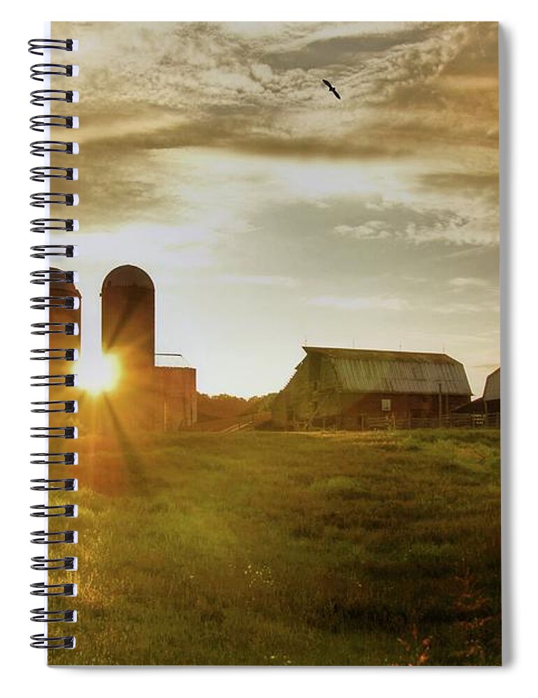 Dairy Farm Landscape Spiral Notebook featuring the photograph Split Silo Sunset by Benanne Stiens