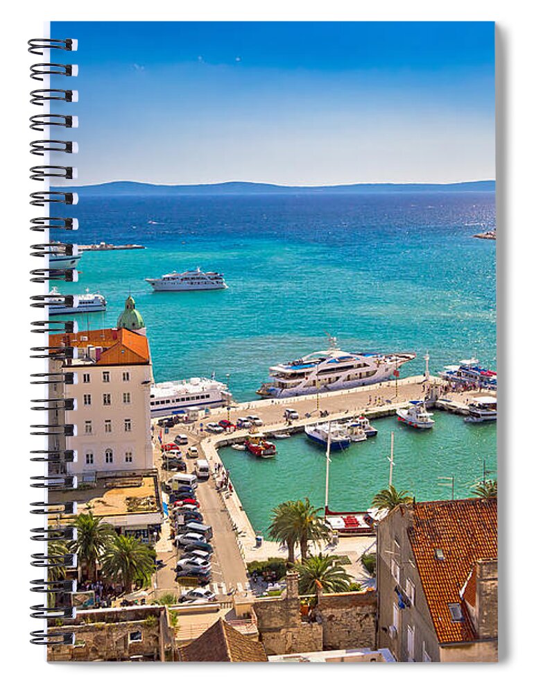 Panorama Spiral Notebook featuring the photograph Split waterfront and harboar aerial view by Brch Photography